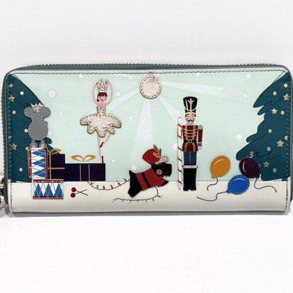 Radley Little Drummer & Dog Large Zip Wallet, Green, Holiday Apparel - Picture 1 of 9